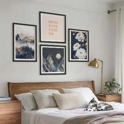 Abstract Mountains and Flowers Wall Art Set set of 4 pieces