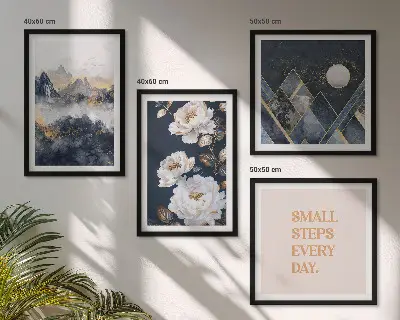 Abstract Mountains and Flowers Wall Art Set set of 4 pieces