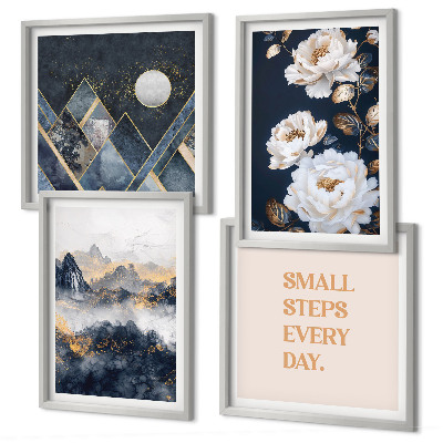 Set of 4 wall art pieces Abstract Mountains Flowers Inspiration