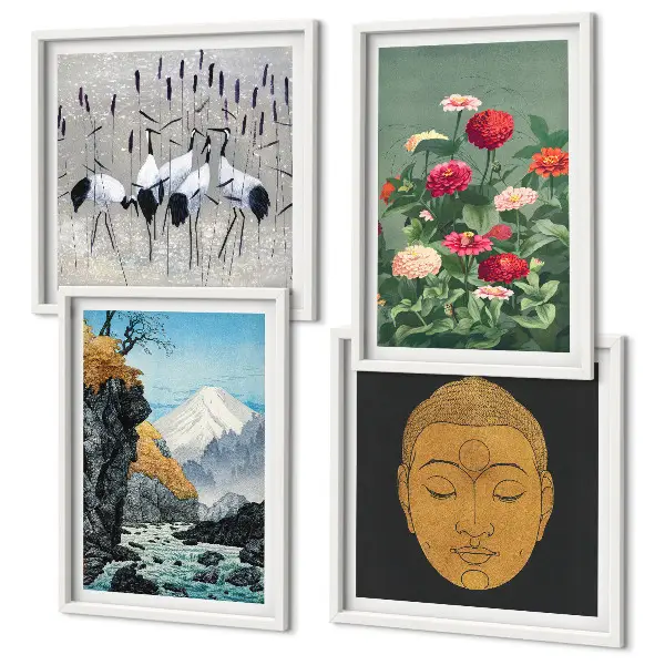 Wall art set featuring Japanese nature and Japandi style