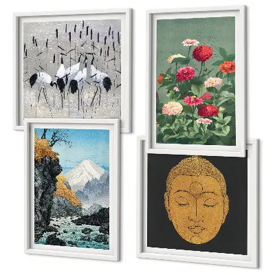Wall art set featuring Japanese nature and Japandi style