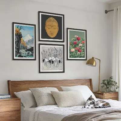 Wall art set featuring Japanese nature and Japandi style