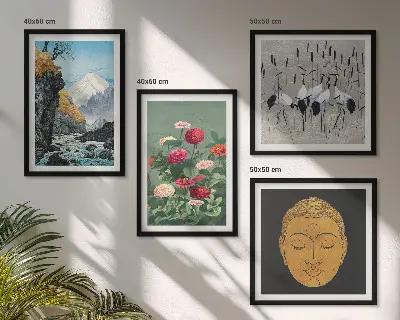 Wall art set featuring Japanese nature and Japandi style