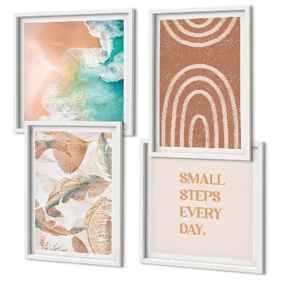 Delicate boho leaves wall art set of 4 pieces