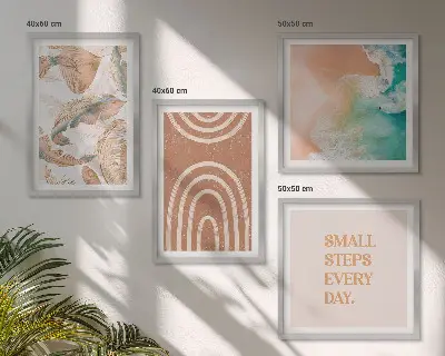 Delicate boho leaves wall art set of 4 pieces