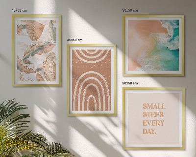 Set of 4 wall art pieces Delicate boho leaves lettering