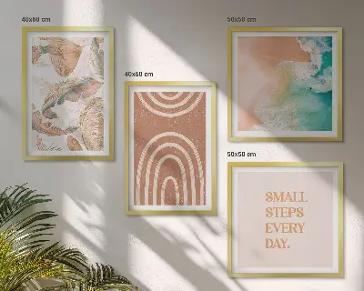 Delicate boho leaves wall art set of 4 pieces