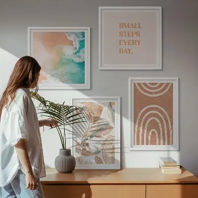 Delicate boho leaves wall art set of 4 pieces