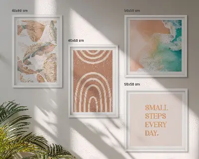 Delicate boho leaves wall art set of 4 pieces
