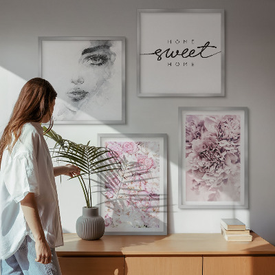 Wall art set Peonies portrait of a woman for the home