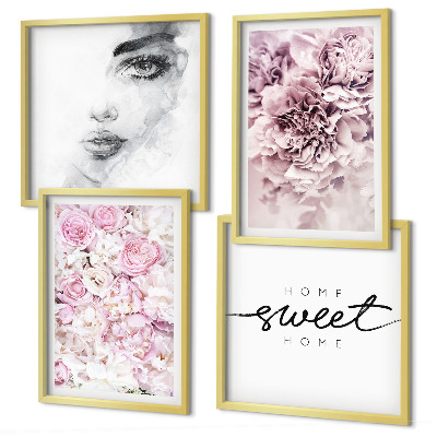 Wall art set Peonies portrait of a woman for the home