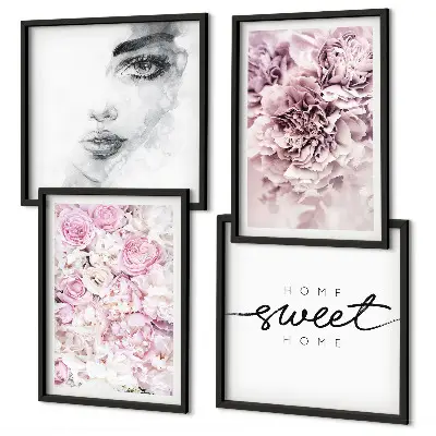 Peonies portrait of a woman wall art set decorative print for the home