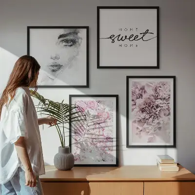 Peonies portrait of a woman wall art set decorative print for the home