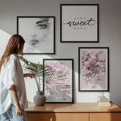 Wall art set Peonies portrait of a woman for the home
