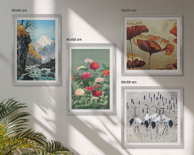 Set of 4 wall art pieces Mountains waterfall birds flowers