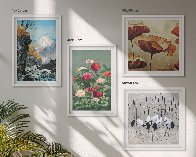 Set of 4 wall art pieces Mountains waterfall birds flowers