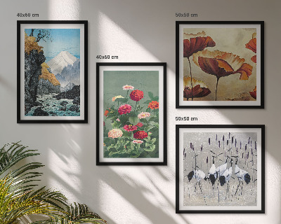 Set of 4 wall art pieces Mountains waterfall birds flowers