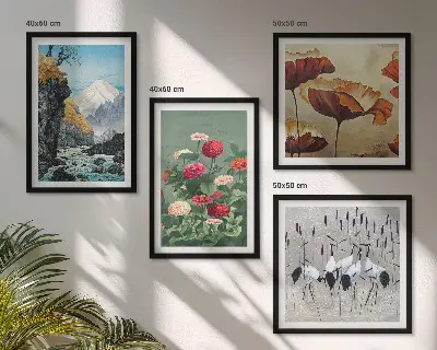 Mountain waterfall, bird and flower wall art set of 4 pieces