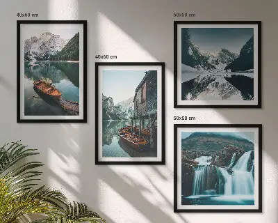 Mountain lakes boats reflection wall art set of 4 pieces