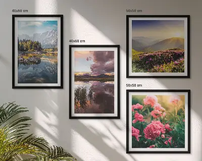 Multi-piece wall decor set featuring a flowers garden, mountain, and meadow water scene