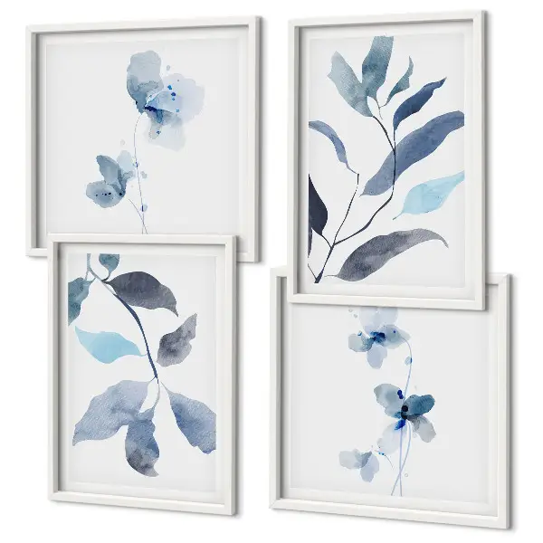Blue leaves watercolor wall art set of 4 pieces