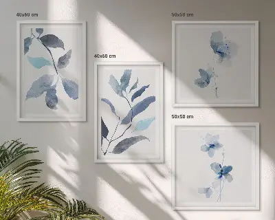 Blue leaves watercolor wall art set of 4 pieces