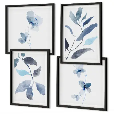 Blue leaves watercolor wall art set of 4 pieces