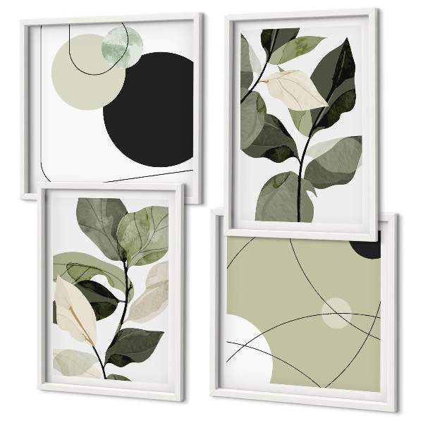 Set of 4 wall art pieces Painted leaves abstract