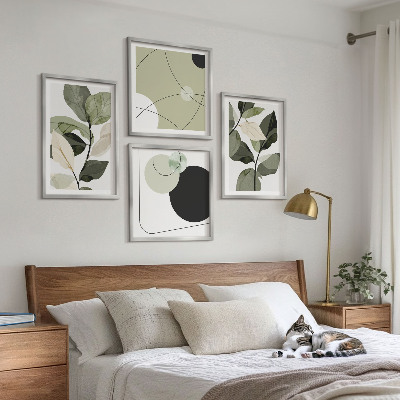 Set of 4 wall art pieces Painted leaves abstract
