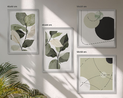 Set of 4 wall art pieces Painted leaves abstract