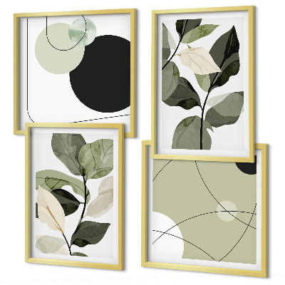Set of 4 wall art pieces Painted leaves abstract