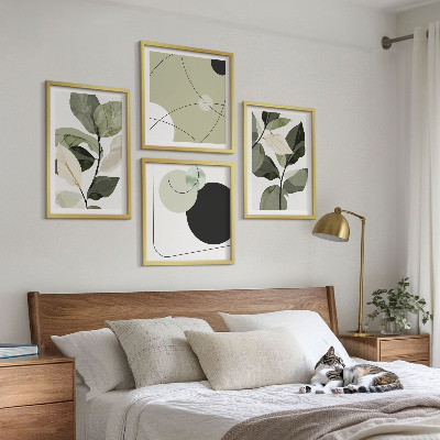 Set of 4 wall art pieces Painted leaves abstract