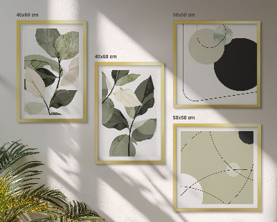 Set of 4 wall art pieces Painted leaves abstract