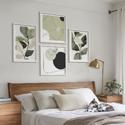 Set of 4 wall art pieces Painted leaves abstract