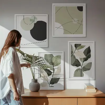 Painted leaves abstract wall art set of 4 pieces