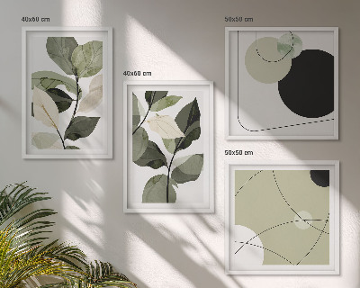 Set of 4 wall art pieces Painted leaves abstract
