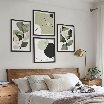 Set of 4 wall art pieces Painted leaves abstract