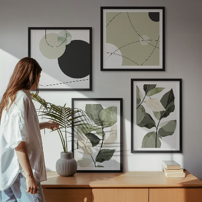 Set of 4 wall art pieces Painted leaves abstract