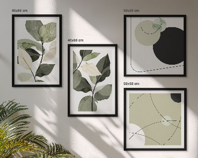 Set of 4 wall art pieces Painted leaves abstract