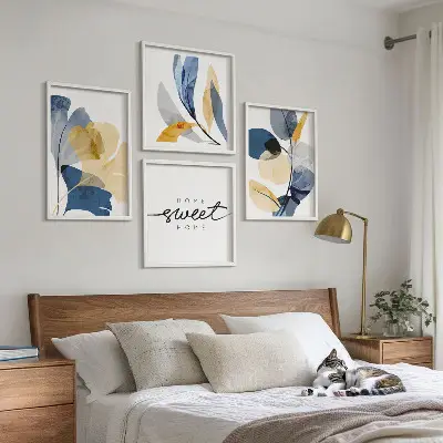 Multi-piece wall decor set with watercolor plant motifs
