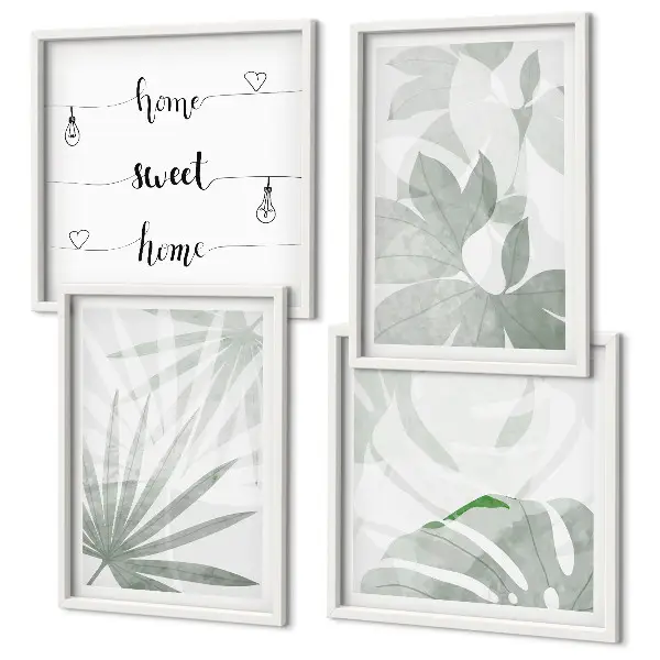 Wall art set with a greenish-gray plant leaves design