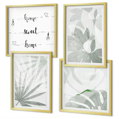 Wall art set with a greenish-gray plant leaves design