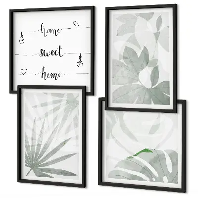 Wall art set with a greenish-gray plant leaves design