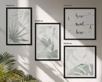 Wall art set with a greenish-gray plant leaves design