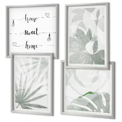 Wall art set with a greenish-gray plant leaves design
