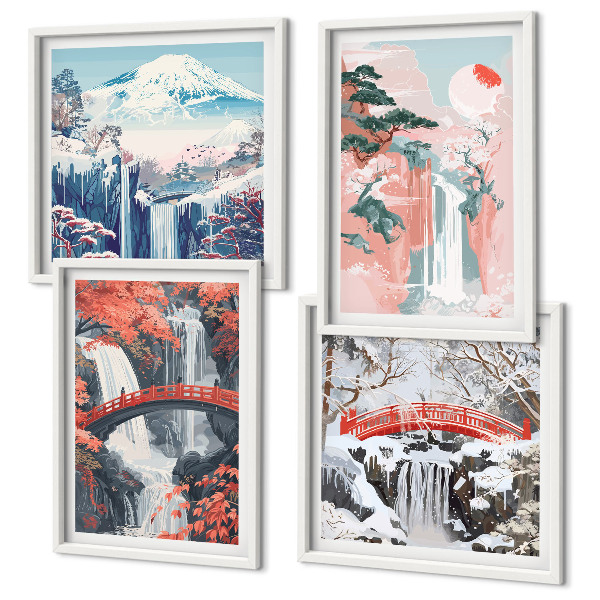 Set of 4 wall art pieces Waterfalls, bridges, trees, seasons