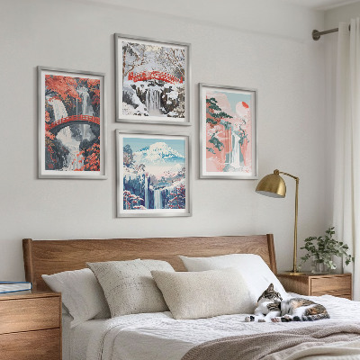 Set of 4 wall art pieces Waterfalls, bridges, trees, seasons