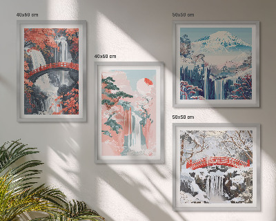 Set of 4 wall art pieces Waterfalls, bridges, trees, seasons