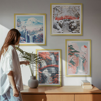 Set of 4 wall art pieces Waterfalls, bridges, trees, seasons