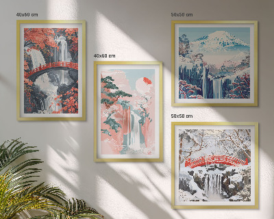 Set of 4 wall art pieces Waterfalls, bridges, trees, seasons